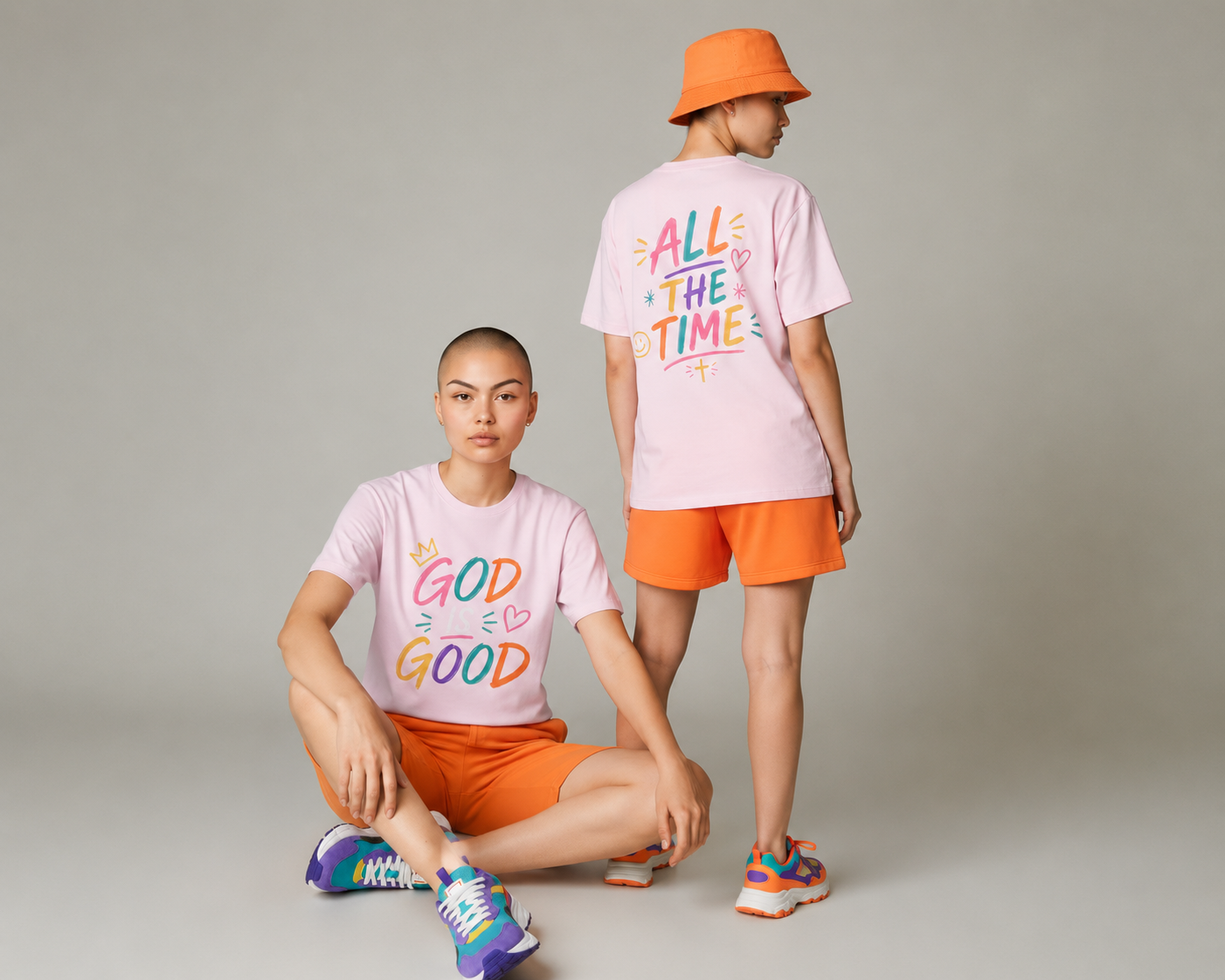 God Good All The Time Graphic Tee — Colorful Christian Faith Oversized T‑Shirt
