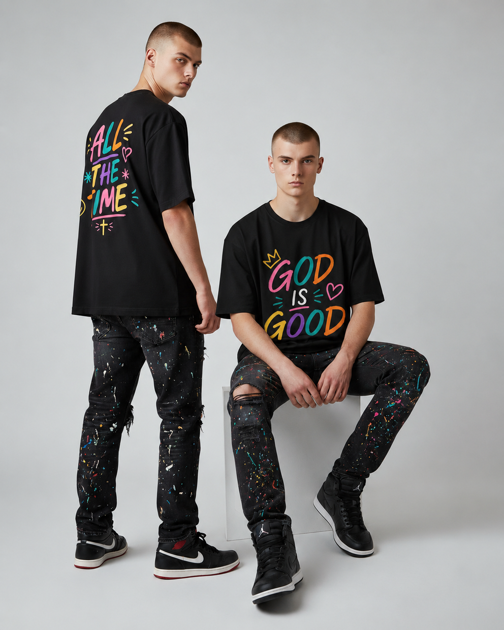 God Good All The Time Graphic Tee — Colorful Christian Faith Oversized T‑Shirt