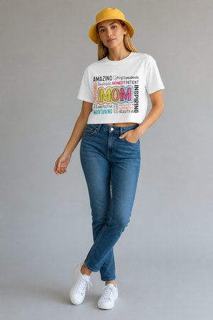 Mom Word Cloud Crop Tee — Inspirational Mother's Day Gift
