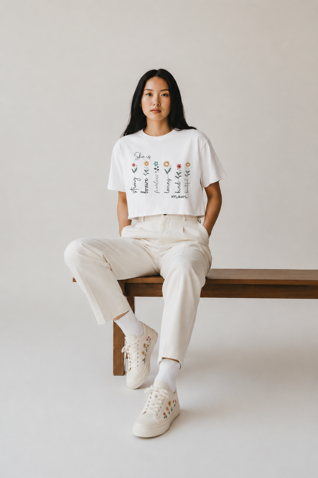 She Is Brave, Strong, Kind Mom Boxy Tee — Floral Mother’s Day Shirt