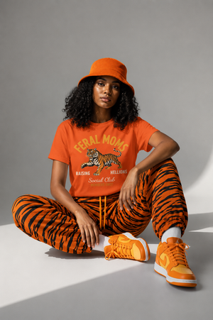Feral Moms Tiger T-Shirt — 'Raising Rebellions' Vintage Cat Mom Tee