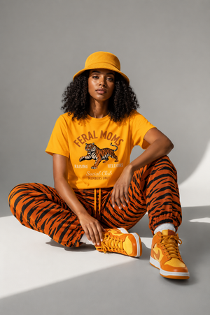Feral Moms Tiger T-Shirt — 'Raising Rebellions' Vintage Cat Mom Tee