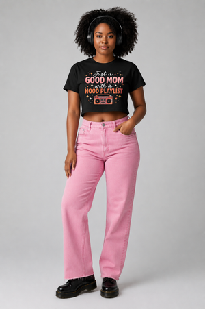 Good Mom Hood Playlist Women's Boxy Tee — Retro Boombox Mom Shirt