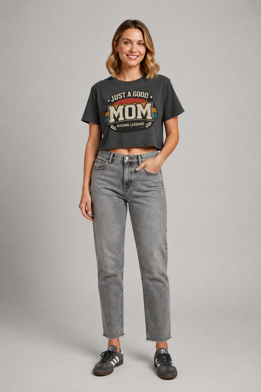 Women's Tee — "Just a Good Mom Raising Legends" Vintage Mom Graphic Shirt