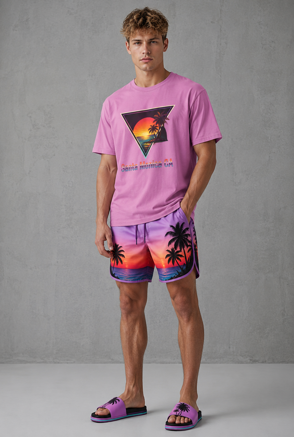 Santa Monica Sunset T-Shirt – Retro Triangle Palm Beach Tee