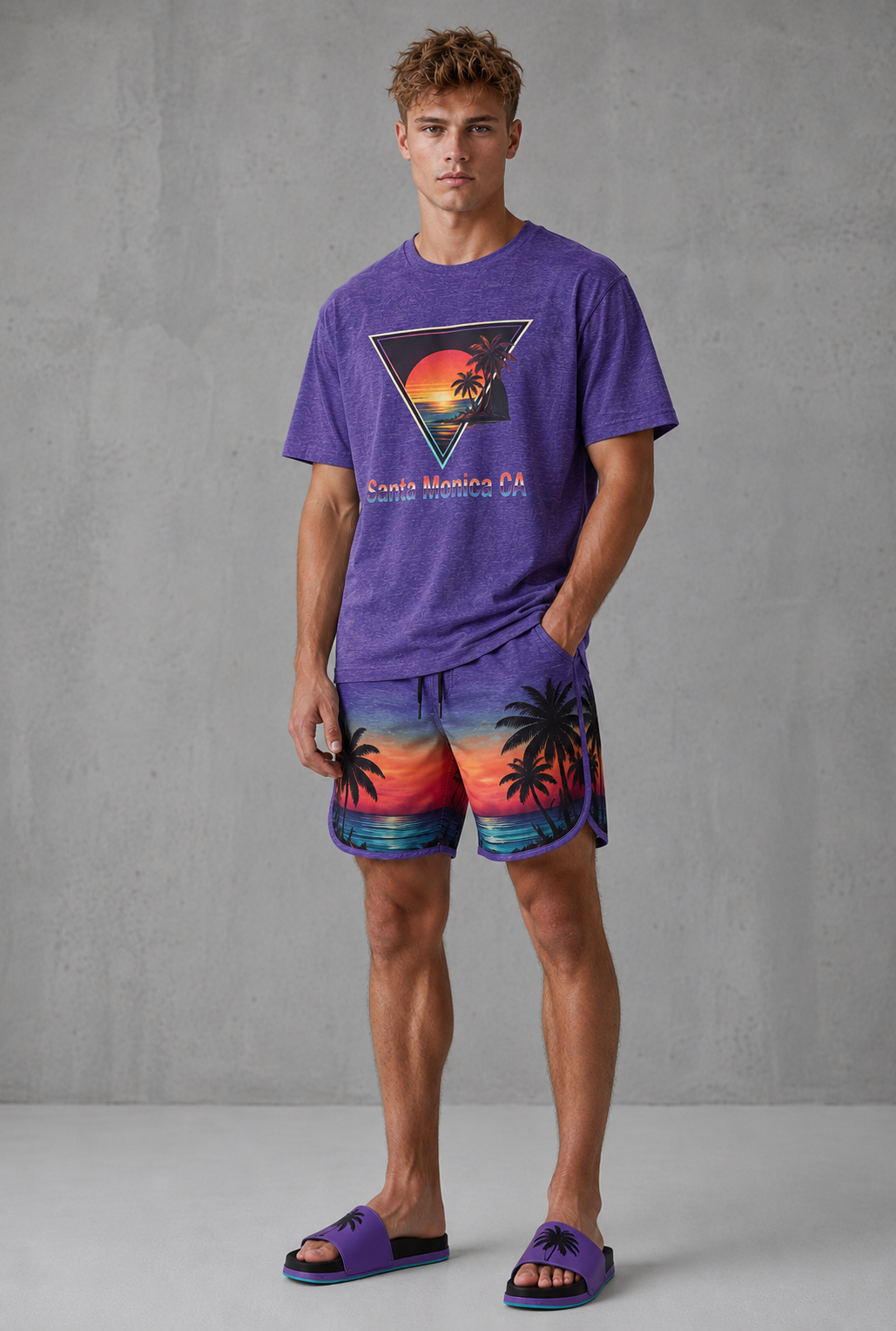 Santa Monica Sunset T-Shirt – Retro Triangle Palm Beach Tee