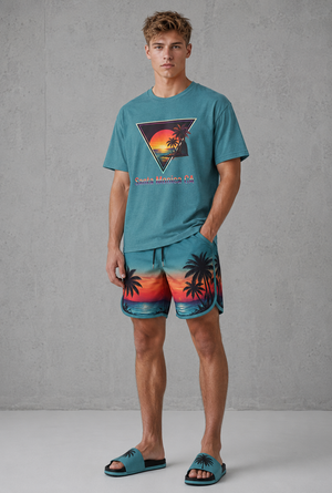 Santa Monica Sunset T-Shirt – Retro Triangle Palm Beach Tee
