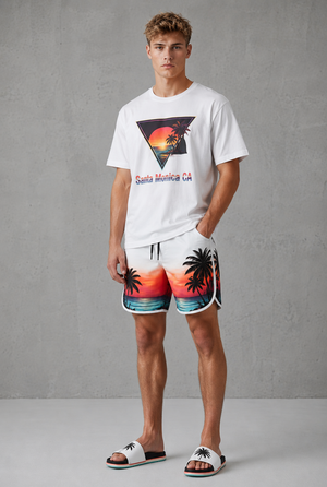 Santa Monica Sunset T-Shirt – Retro Triangle Palm Beach Tee