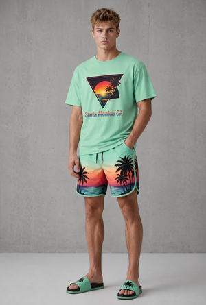 Santa Monica Sunset T-Shirt – Retro Triangle Palm Beach Tee