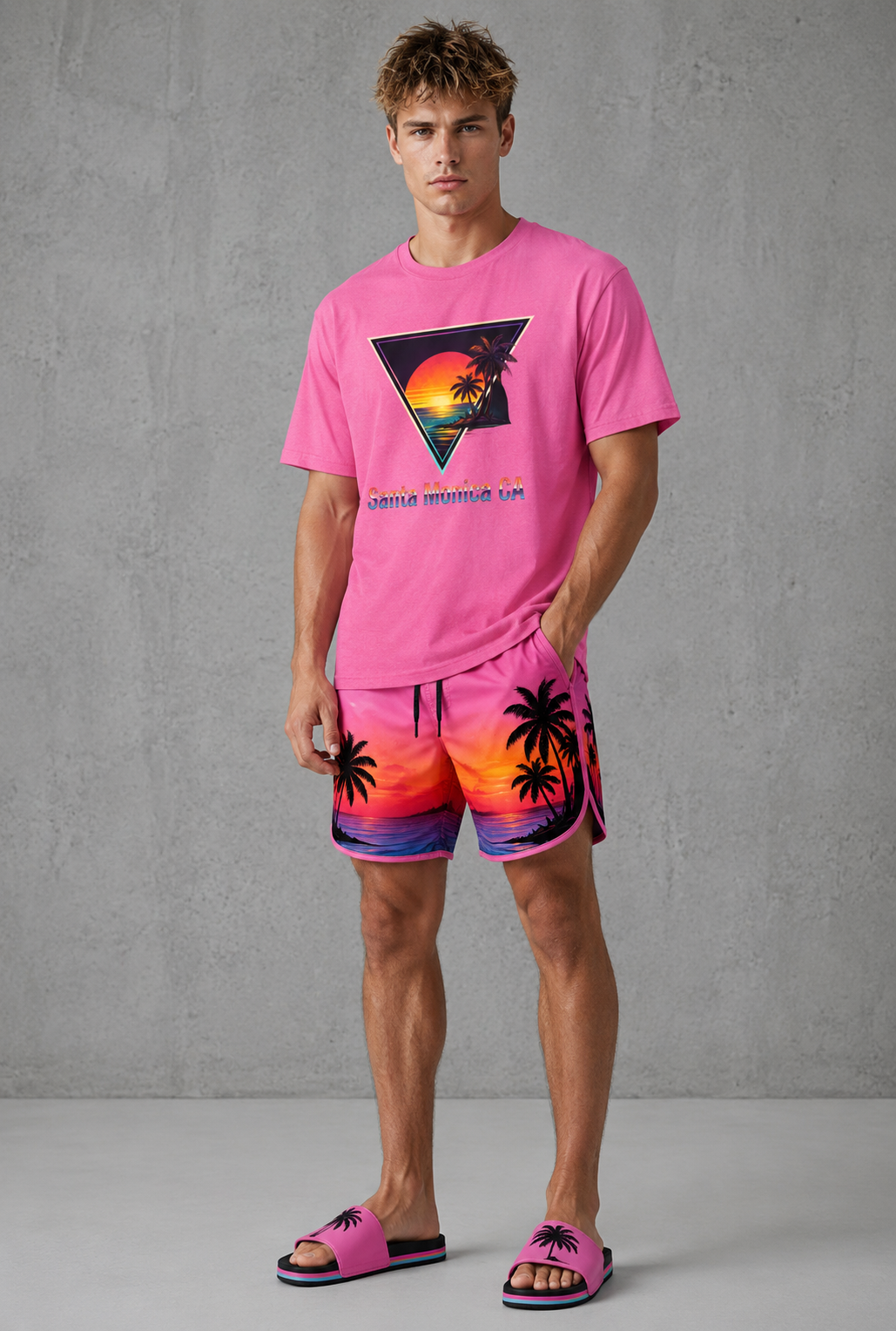 Santa Monica Sunset T-Shirt – Retro Triangle Palm Beach Tee