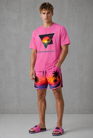 Santa Monica Sunset T-Shirt – Retro Triangle Palm Beach Tee