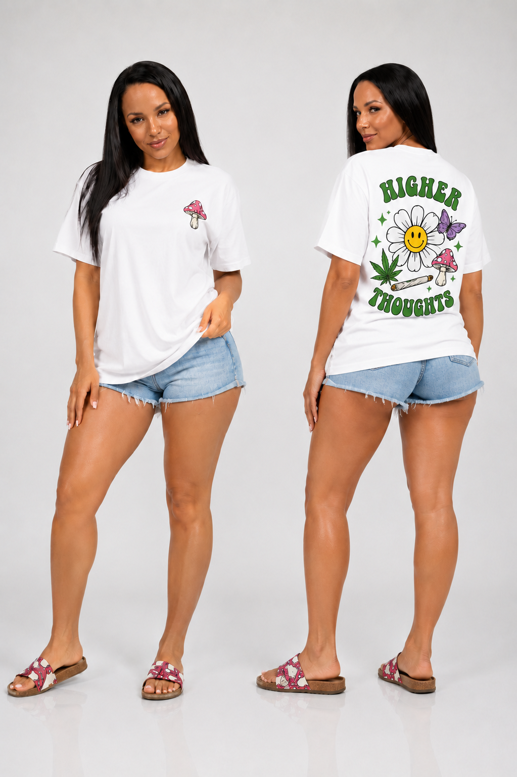Higher Thoughts T-Shirt — Retro Daisy, Mushroom & Smiley Graphic Tee