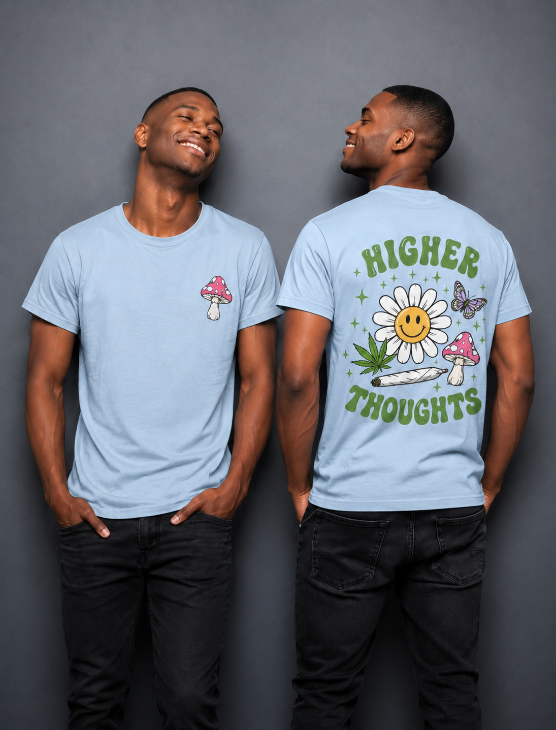 Higher Thoughts T-Shirt — Retro Daisy, Mushroom & Smiley Graphic Tee