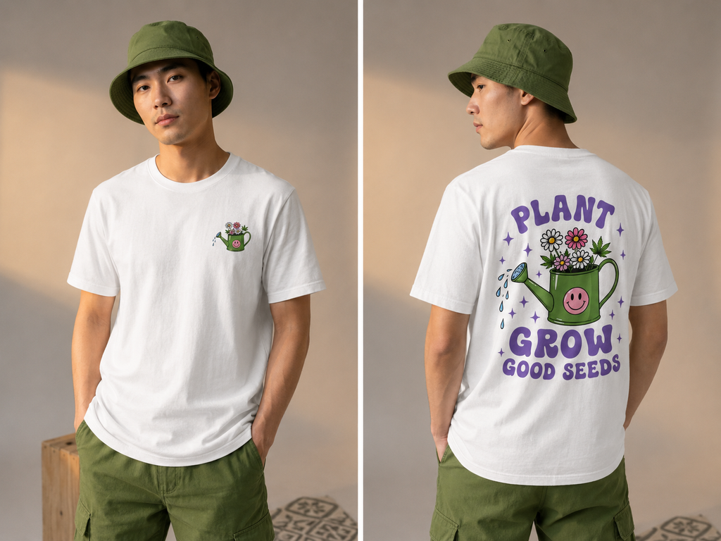 Plant Grow Tee – 'Plant Grow Good Seeds' Watering Can Flower T-Shirt