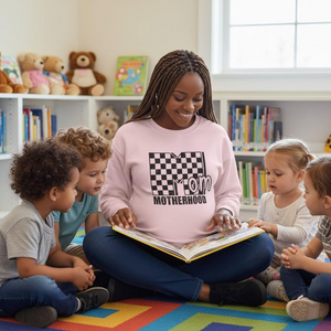 Mom Motherhood Sweatshirt – Checkerboard 'Mom' Graphic Crewneck