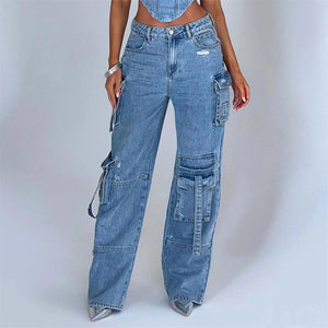 Tube Top And Pocket Stitching Jeans Pants