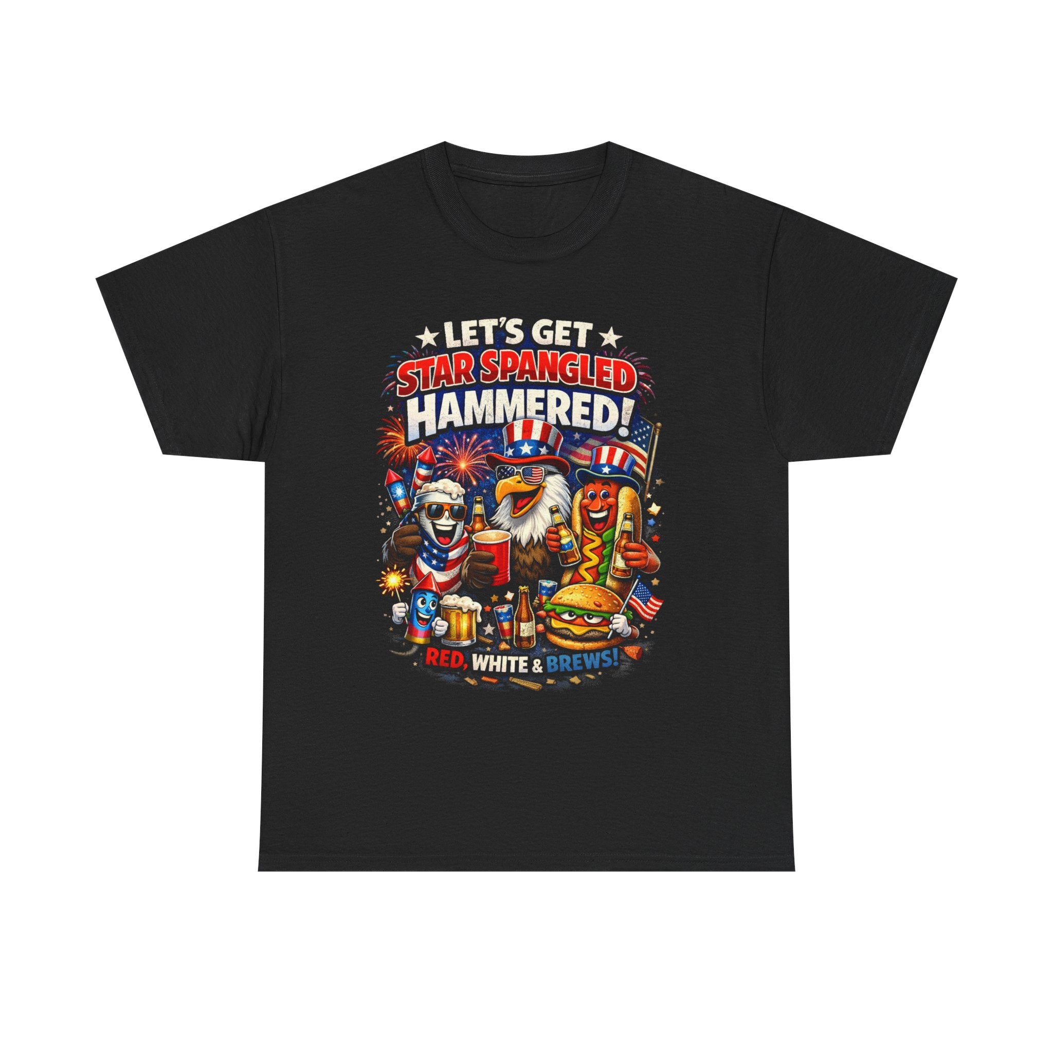 Let’s Get Star Spangled Hammered T‑Shirt – Patriotic 4th of July Hot Dog & Beer Tee