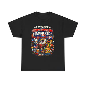 Let’s Get Star Spangled Hammered T‑Shirt – Patriotic 4th of July Hot Dog & Beer Tee