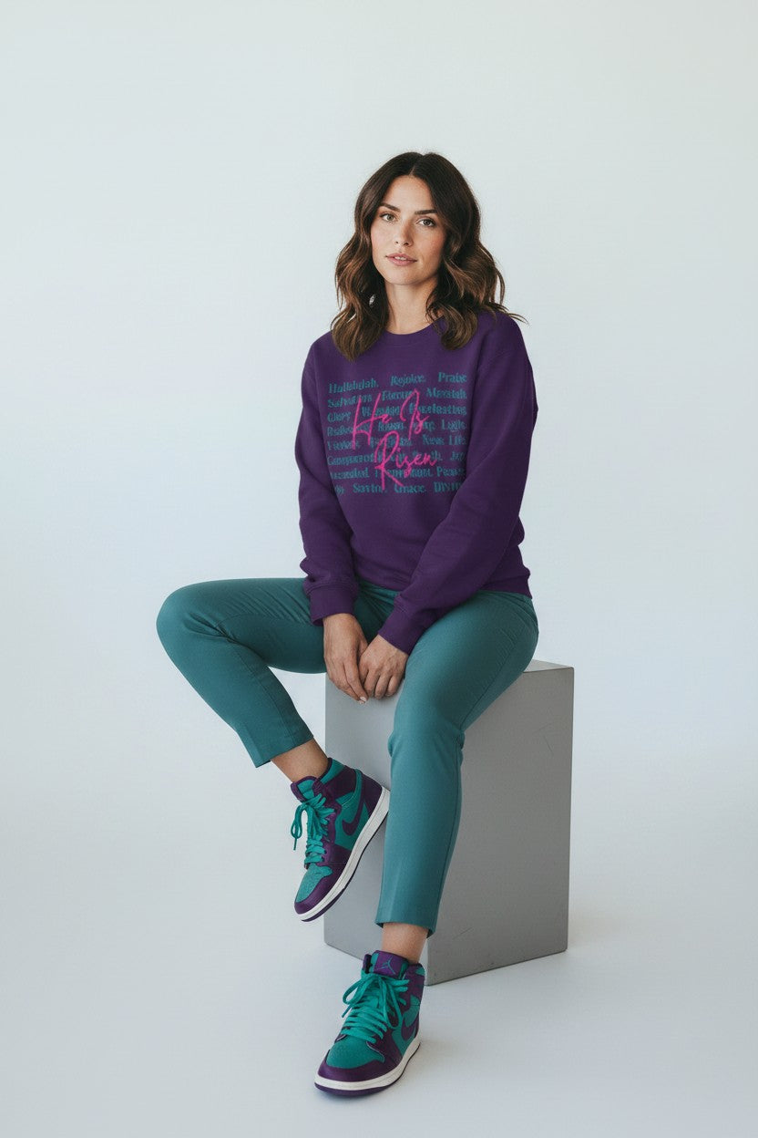 Christian Crewneck Sweatshirt — "He Is Risen" Floral Typography