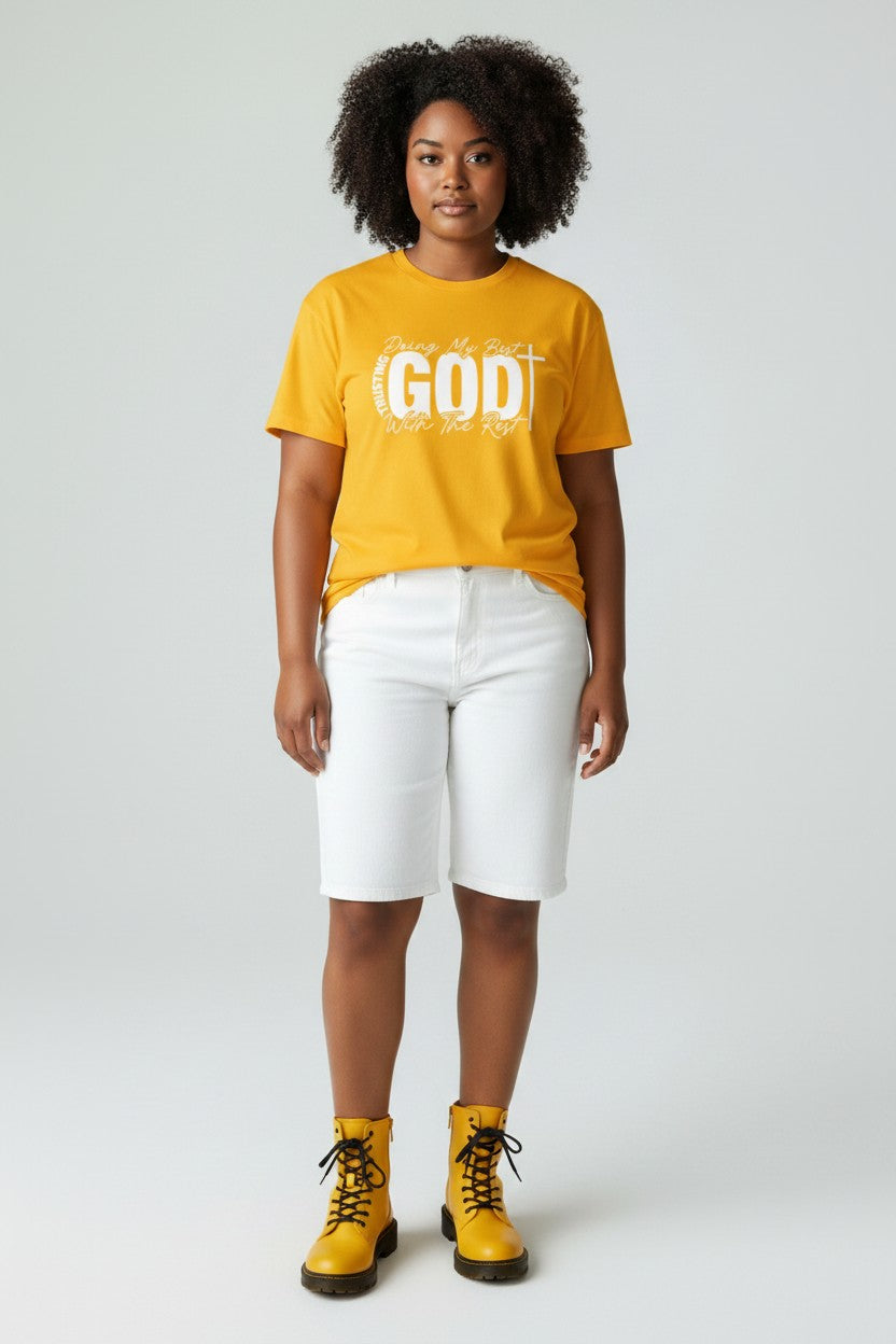 Faith T-Shirt — "Trusting God, Doing My Best" Christian Graphic Tee