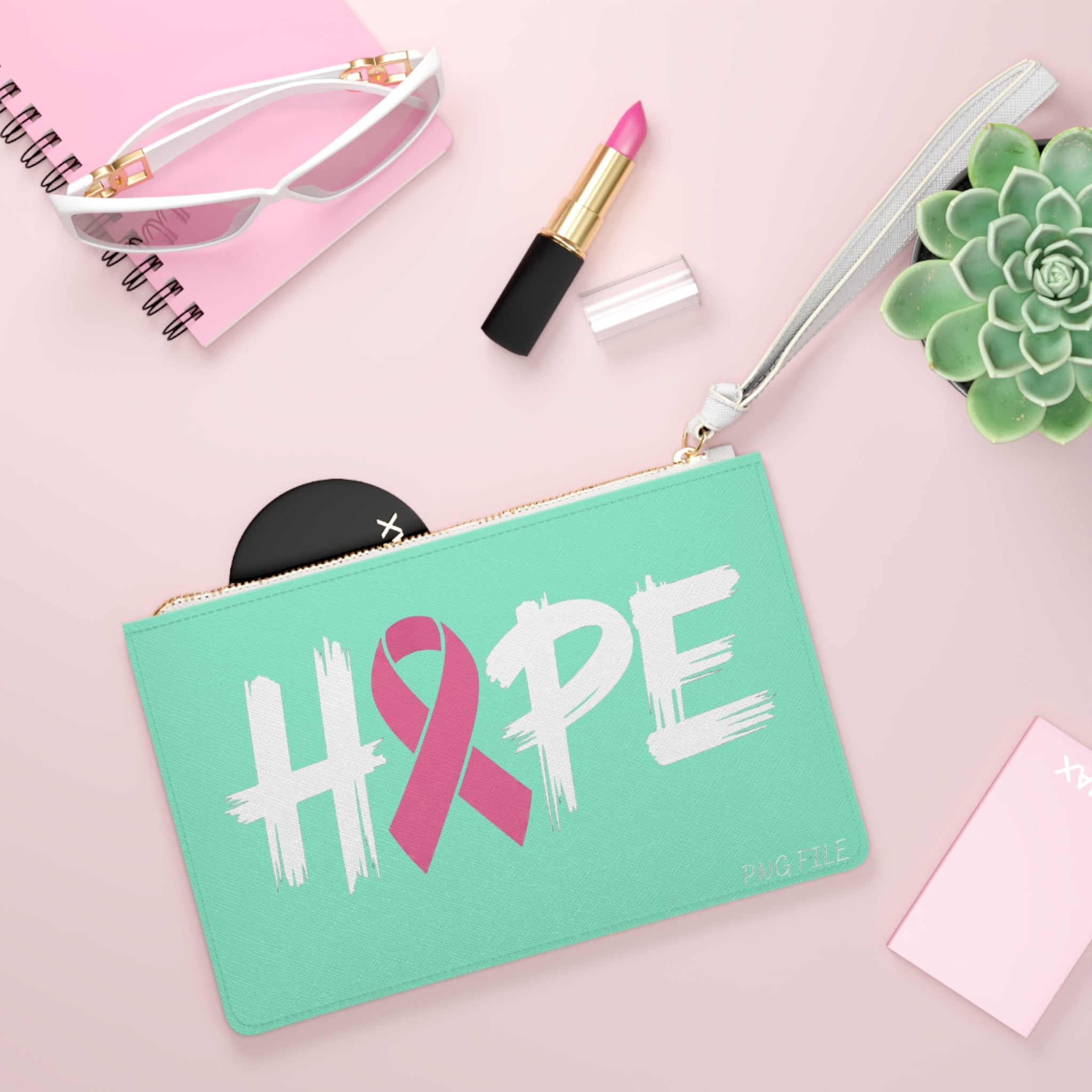 Hope Ribbon Clutch Bag – Pink Breast Cancer Awareness Wristlet