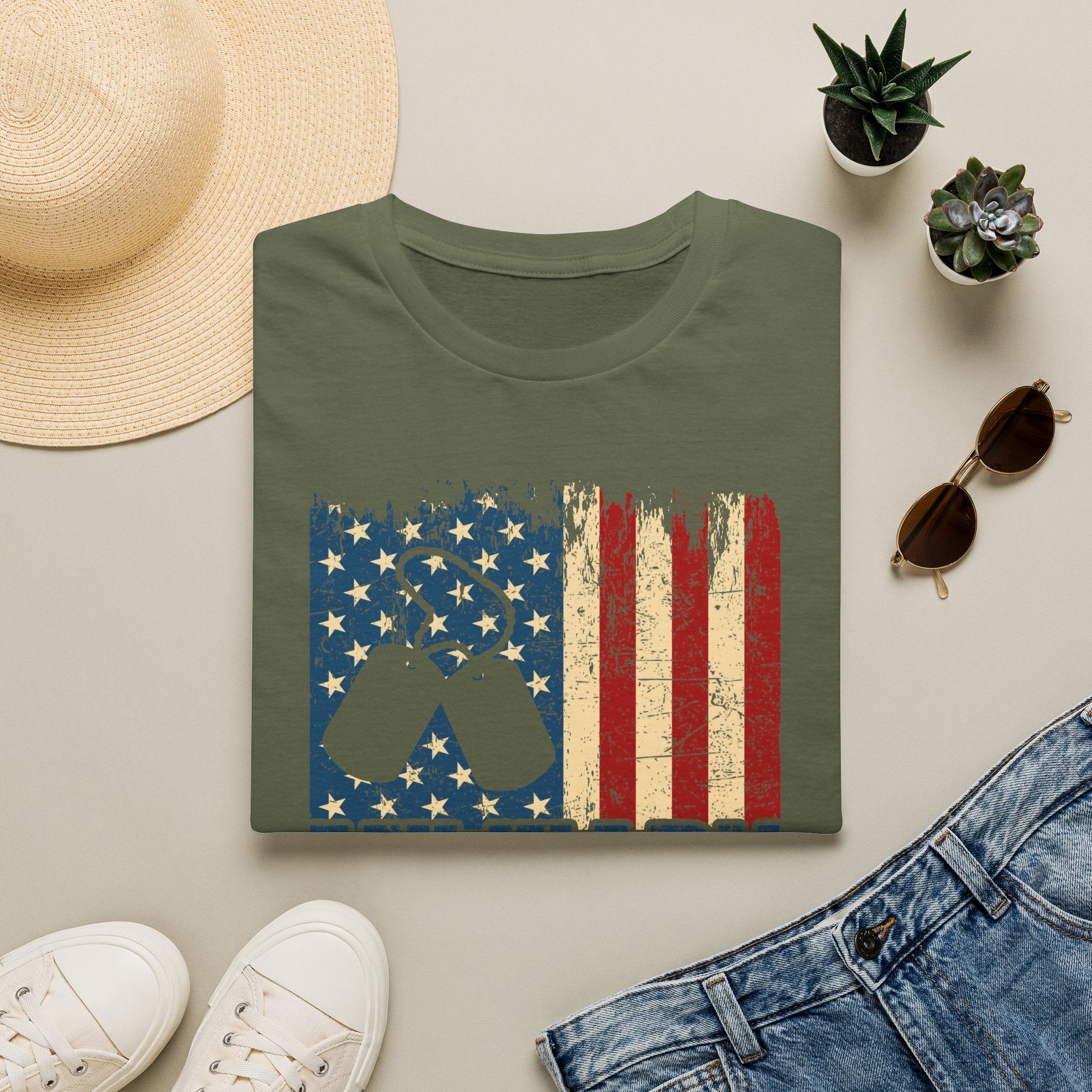 Military Mom T-Shirt - Distressed American Flag & Dog Tags Tee