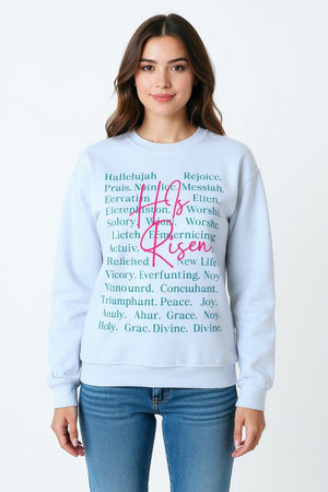 Christian Crewneck Sweatshirt — "He Is Risen" Floral Typography