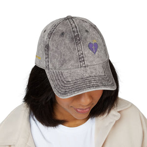 Embroidered Vintage Grey Cap with Purple Heat Cross Patch