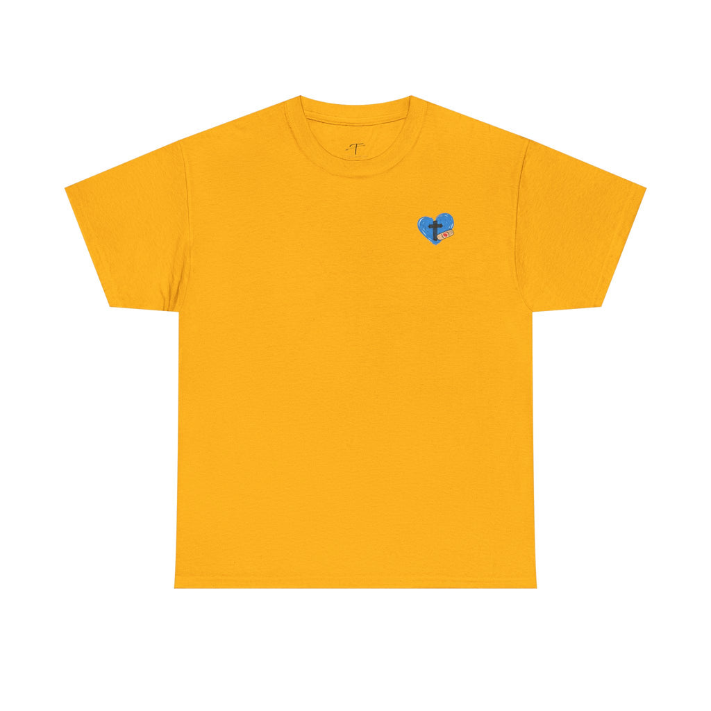Christian T-Shirt – 'He Restores My Soul' Psalm 23:1 Heart & Cross Tee