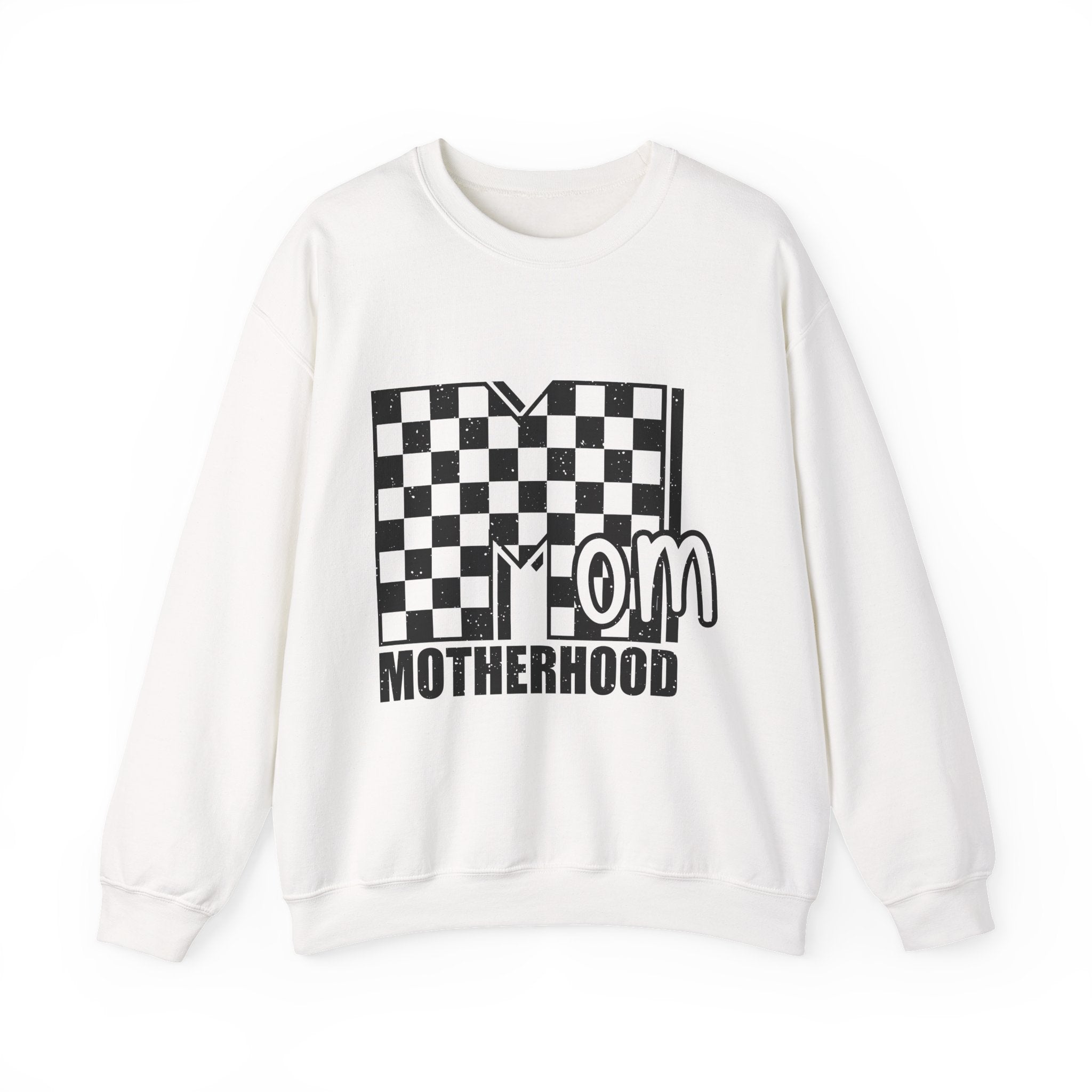 Mom Motherhood Sweatshirt – Checkerboard 'Mom' Graphic Crewneck
