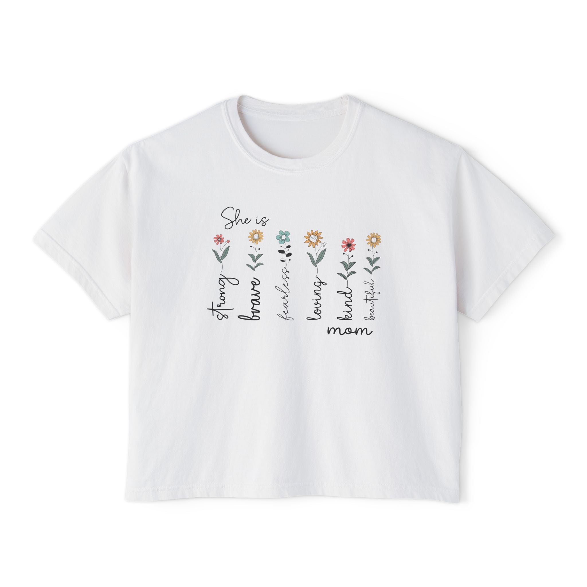 She Is Brave, Strong, Kind Mom Boxy Tee — Floral Mother’s Day Shirt