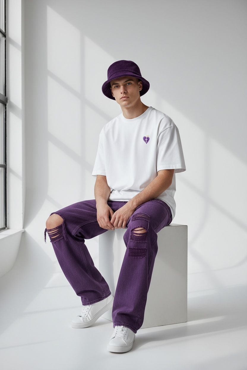 Christian Heart Tee — “Love Never Fails” Purple Cross Graphic T-Shirt