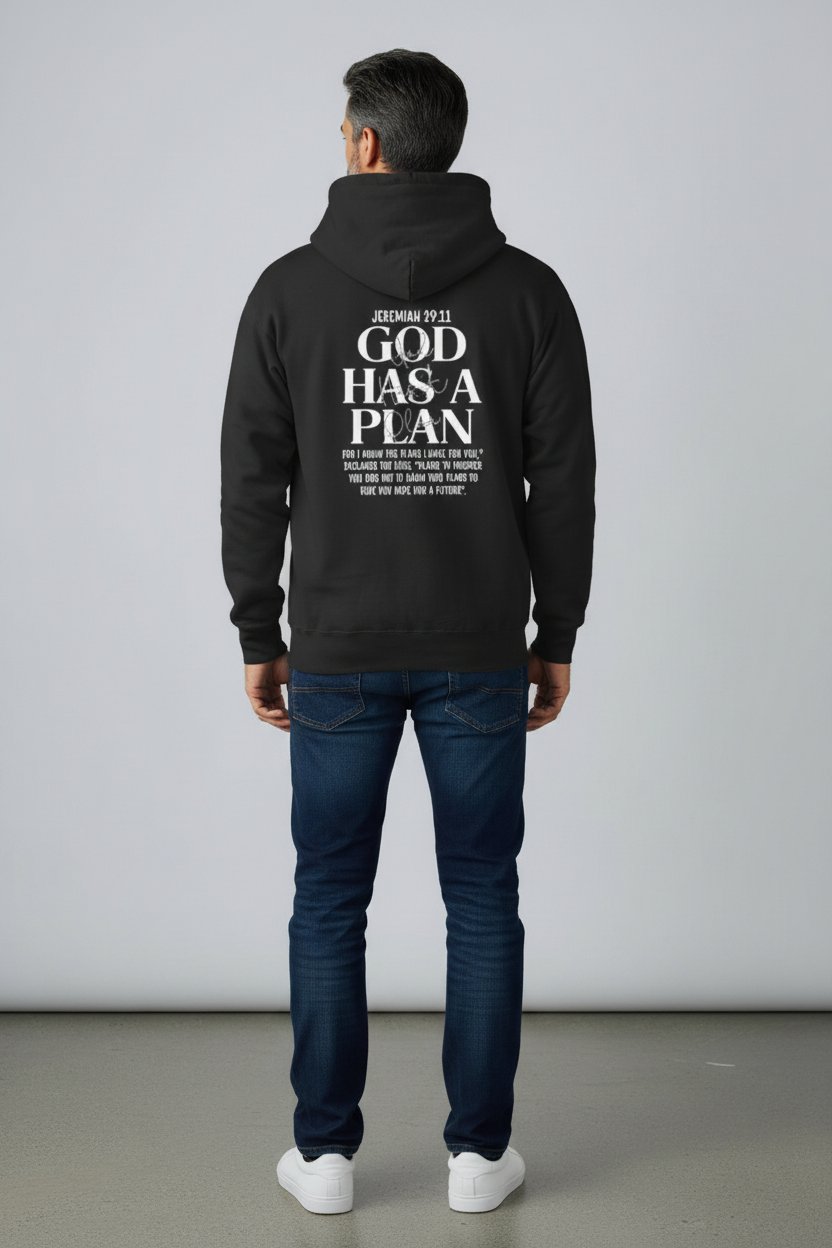 Religious Hoodie — "God Has a Plan" Jeremiah 29:11 Cross Pullover